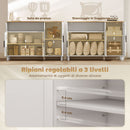 Credenza Cucina 110x33x75 cm con Ante Ammortizzate 2 Armadietti e Vano Aperto in Legno Bianco      