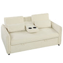 Divano Letto 2 Posti 3 in 1  con Schienale Regolabile in 3 Posizioni con 2 Cuscini in Ciniglia Beige      