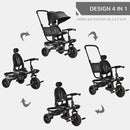 Passeggino Triciclo  con Sedile Girevole 360° Tettuccio e Barra Rimovibili Nero