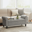 Panca Fondo Letto 126x48,5x57 cm con Contenitore e Braccioli Arrotolati in Tessuto Effetto Velluto Grigio Chiaro      