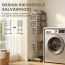 Stendibiancheria Pieghevole a 5 Livelli 73x64x172 cm con Ruote in PP e Acciaio Grigio      