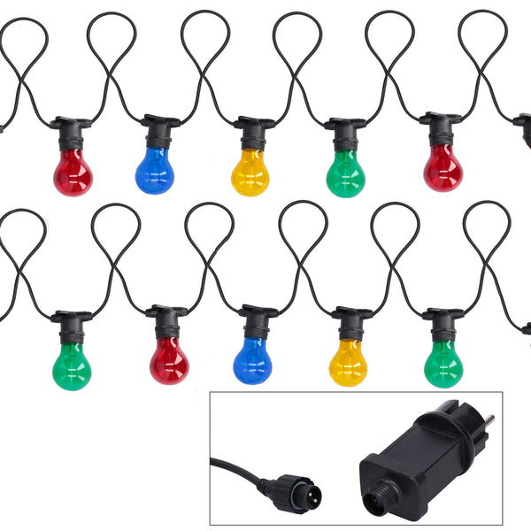 Set mit 10 Glasbirnen in 5-m-Kette für mehrfarbigen Außenbereich sconto