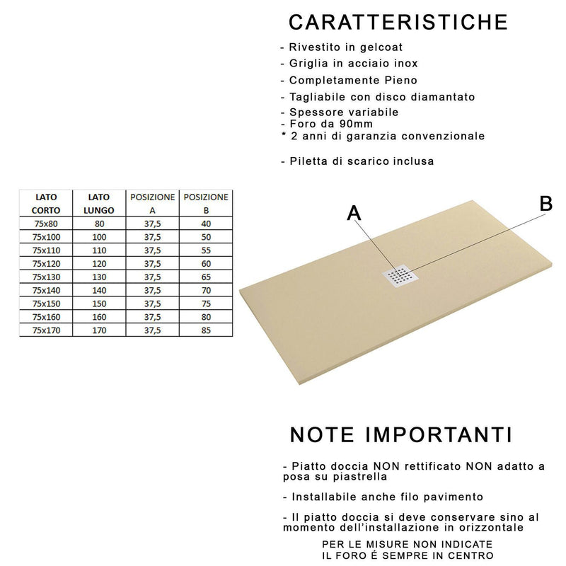 Piatto Doccia in Pietra Bonussi Ardesia Stone Central Marrone Varie Misure