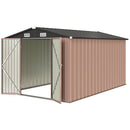 Capanno da Giardino 238x364x194 cm con 4 Prese d'Aria e Porte Doppie con Serratura in Metallo Marrone      