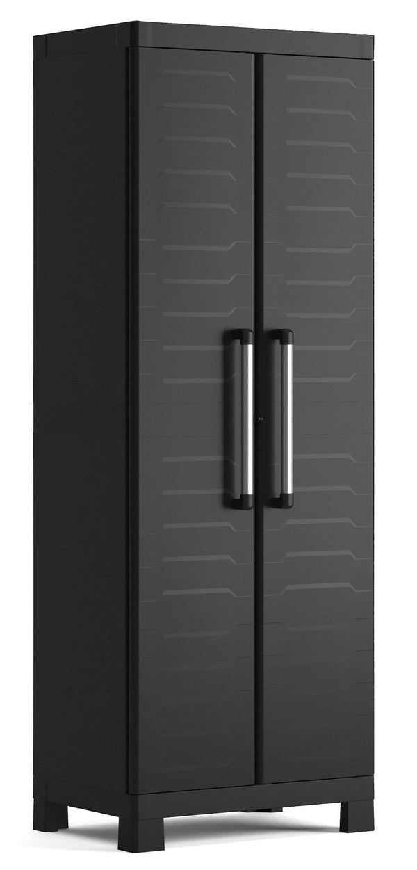Harzschrank 4 Regale 65 x 45 x 182 cm Keter Detroit Besenhalter Schwarz prezzo