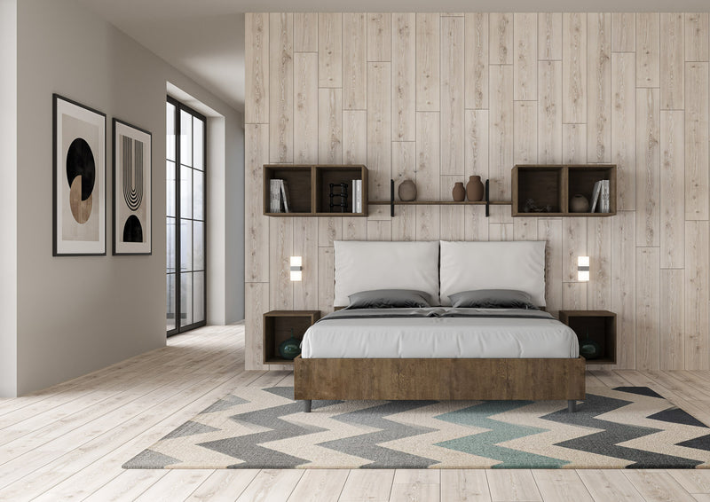 Letto Matrimoniale con Alzata Comoda Struttura Noce con Cuscini in Similpelle Antea Bianco Varie Misure