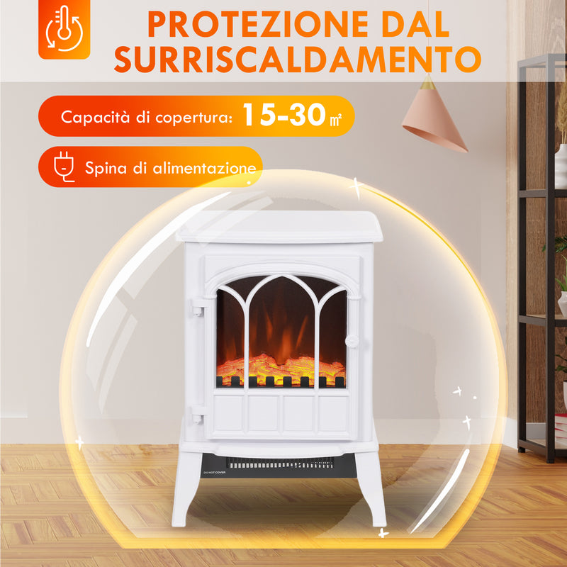 Camino Elettrico da Terra 1000W-2000W con Effetto Fiamma Regolabile 39x23x56,5 cm Bianco      