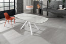 Tavolo Allungabile 120/180x90x76 cm in Metallo con Top Ceramica su Vetro Marmo Bianco