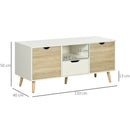 Mobile TV Fino a 55" 110x40x50 cm con Cassetti Ripiani Aperti e Armadietti in Truciolato Bianco e Colore Legno