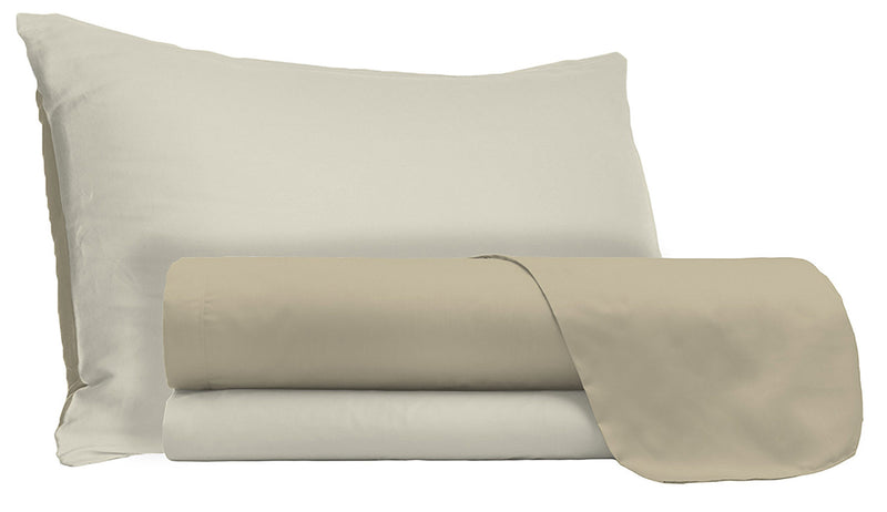 Set Lenzuola Sopra Sotto e Federe Doubleface Tortora\/Panna