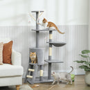 Albero Tiragraffi 60x35x134 cm Torre per Gatti con Casetta Trespolo Piattaforme e 4 Topolini in Legno Peluche e Sisal Grigio      