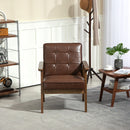 Poltrona Salotto Imbottita 64x66x80 cm con Schienale Trapuntato e Braccioli in Pelle PU e Legno di Caucciù Marrone      