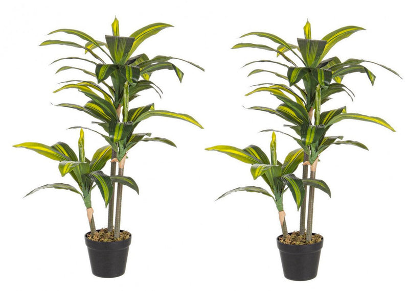 Set 2 Piante Artificiali Dracaena 88 h in Plastica con Vasi Verde