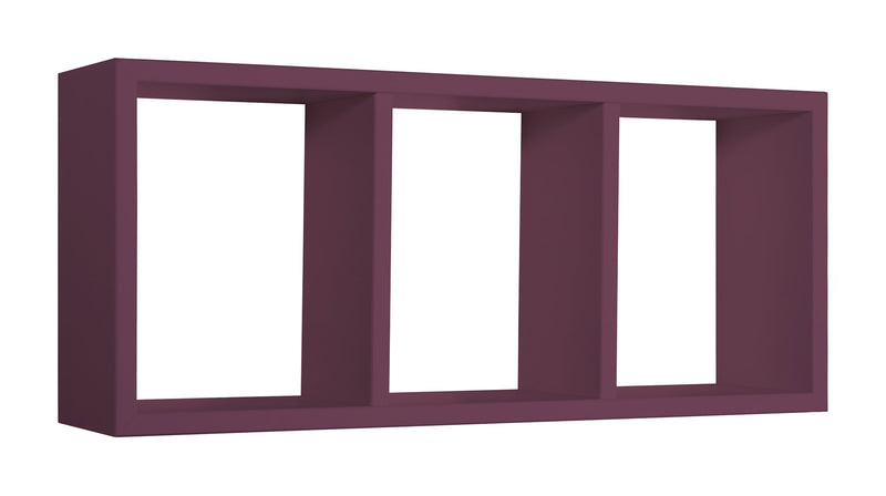 Mensola Rettangolare 3 Scomparti da Parete 70x30x15.5 cm in Fibra di Legno Tristano Viola Melanzana