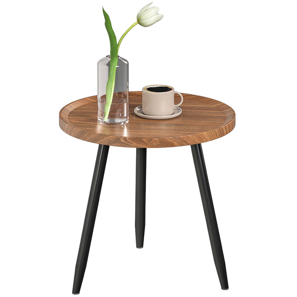 acquista Tavolino da Salotto Ø40x39 cm con Bordo Rialzato e 3 Gambe in Legno e Acciaio Nero e color Legno