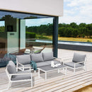 Set Salotto da Giardino Divano 2 Poltrone e Tavolino con Cuscini in Alluminio Bianco