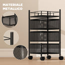 Carrello Cucina a 3 Livelli 27,5x27,5x62 cm con Cestini in Metallo Girevoli Ruote e Freno Nero      