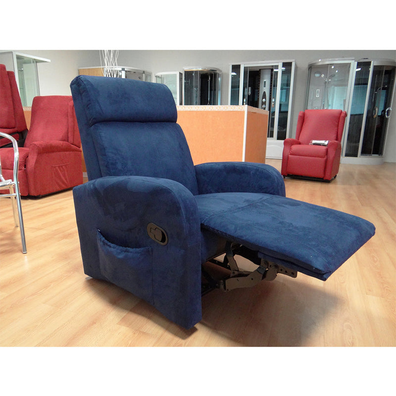 Poltrona Relax Antheia Manuale Reclinabile Vibrante Riscaldante in Microfibra Blu