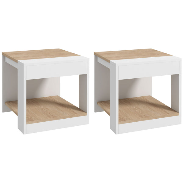 Set 2 Tavolini 2 Livelli 40x40x45 cm in Truciolato Bianco e Quercia prezzo
