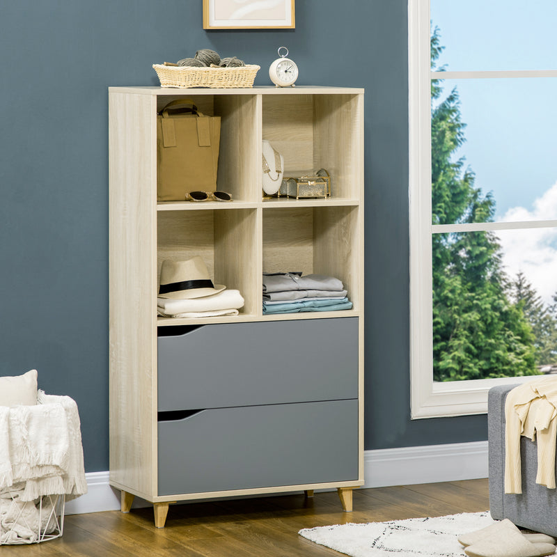 Libreria con 2 Cassetti 70,2x35x130 cm in Truciolato e MDF Naturale e Grigio