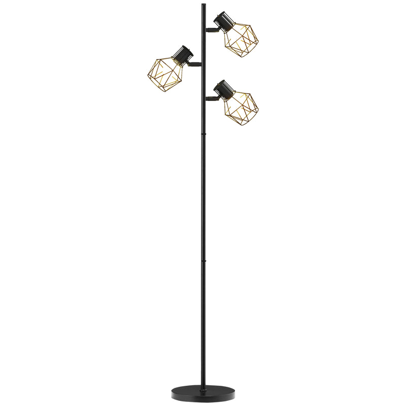 Lampada da Terra 3 Luci Orientabili 40W 41x28x169 cm in Metallo Nero 