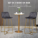 Set 2 Sgabelli da Bar con Schienale e Poggiapiedi  48x56,5x103 cm in Tessuto Vellutato Grigio