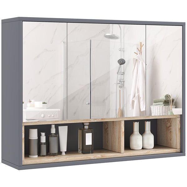 sconto Pensile da Bagno con Armadietto 3 Ante Ammortizzate 80x20x60 cm Grigio