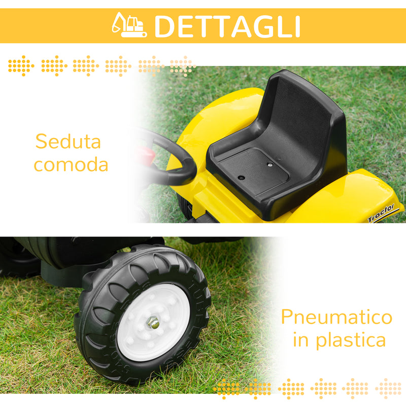 Trattore Ruspa a Pedali per Bambini 107x42x71 cm 6 Ruote in Acciaio e Plastica Giallo