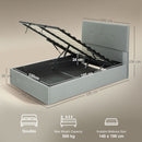 Letto a 1 Piazza e Mezza Contenitore 195x141x106 cm con Spazio a Scomparsa e Testiera Vellutata a Trapunta in Legno e Metallo Grigio      