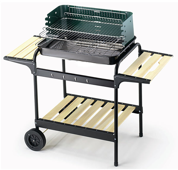 acquista Barbecue a Carbone Griglia 58x38 cm Ompagrill 70501 Ripiani in Legno e Struttura in Acciaio Verniciato Nero