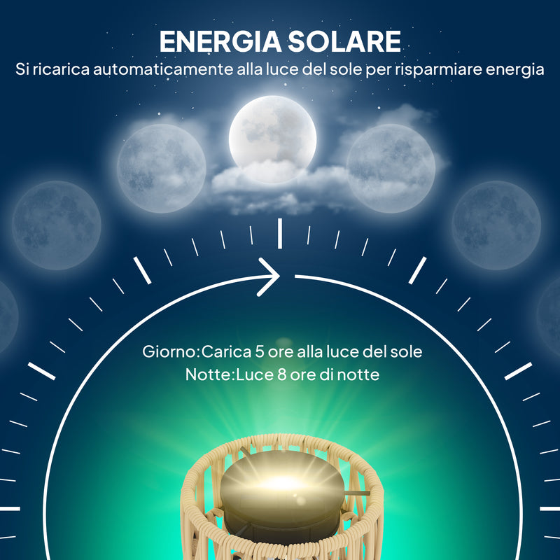 Lampada Solare da Esterno in stile Boho 45x45x178 cm in Rattan PE e Acciaio Nero e Giallo  