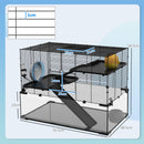 Gabbia per Criceti a 3 Livelli 76.5x48.5x54.5 cm con Base in Vetro Temperato Ruota e Accessori Nero      