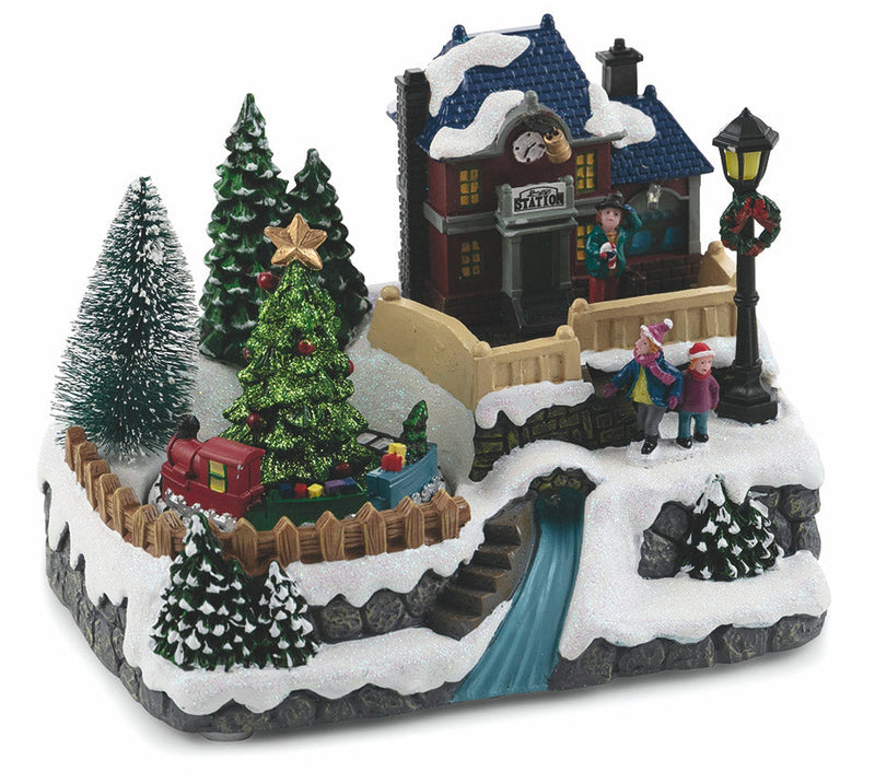 Villaggio Natalizio in Plastica con Luci e Suoni 20x14x16 cm Stazione Ferroviaria Soriani