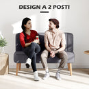 Divano 2 Posti 117x56,5x77 cm Senza Braccioli con Gambe in Legno in Tessuto Effetto Lino Grigio Scuro      
