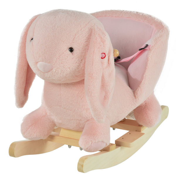 sconto Schaukelstuhl für Kinder aus Holz Plüschkaninchen mit rosa Tönen