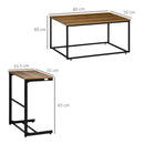 Set 2 Tavolini Caffè Annidati in MDF e Acciaio Nero e Noce