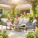 Set 4 Pezzi da Giardino con Divano 2 Poltrone e Tavolo in Rattan Cachi      
