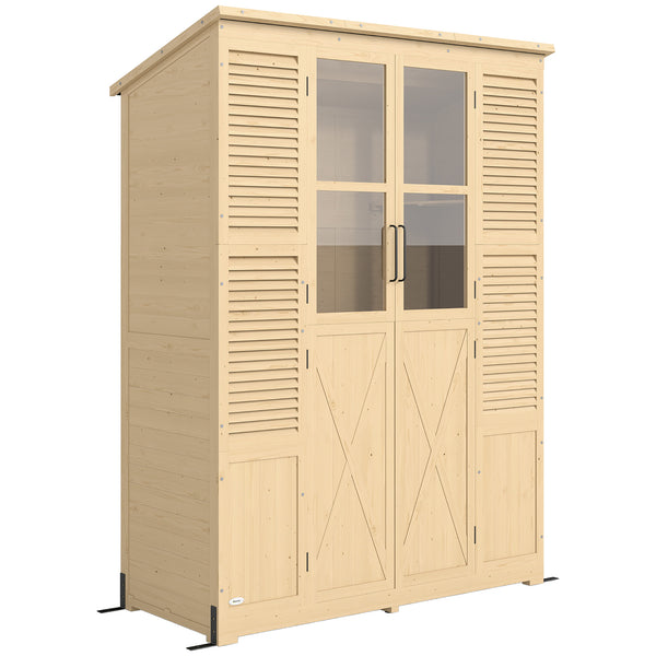 Armadio da Giardino Walk-in 147x68x198 cm con Pavimento e 4 Finestre in Legno di Abete sconto