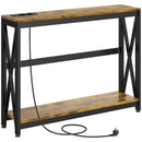 Consolle da Ingresso Stile Industriale con Prese di Corrente 100x24x75 cm Legno e Acciaio 