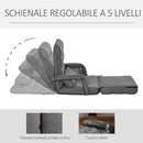 Poltrona Letto Singolo Trasformabile 62x78x70 cm in Tessuto Effetto Lino Grigio