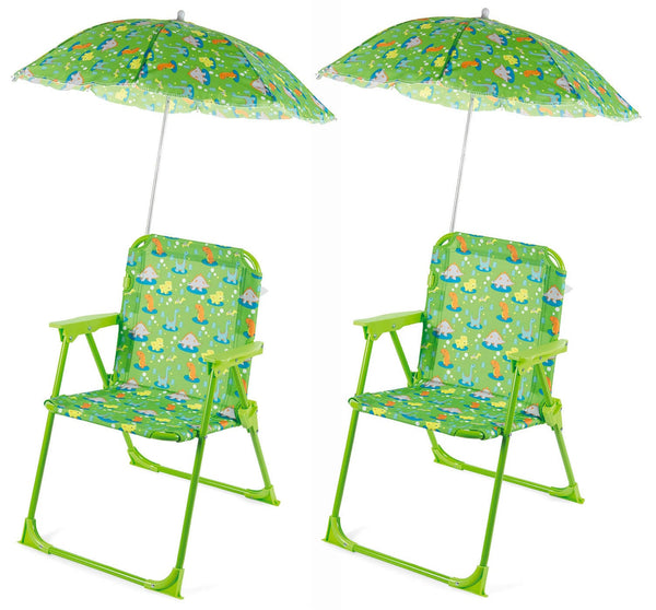 Set mit 2 klappbaren Spiaggine-Strandstühlen für Kinder mit Soriani-Oxford-Dinosaurier-Regenschirm sconto