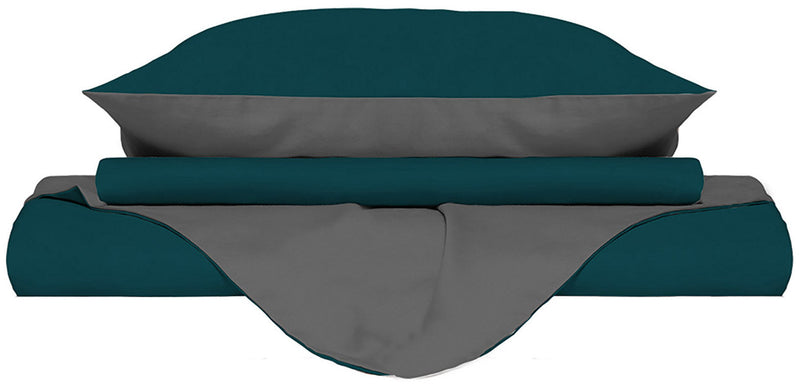 Copripiumino con Sacco e Federe Doubleface Verde Petrolio\/Fumo Varie Misure