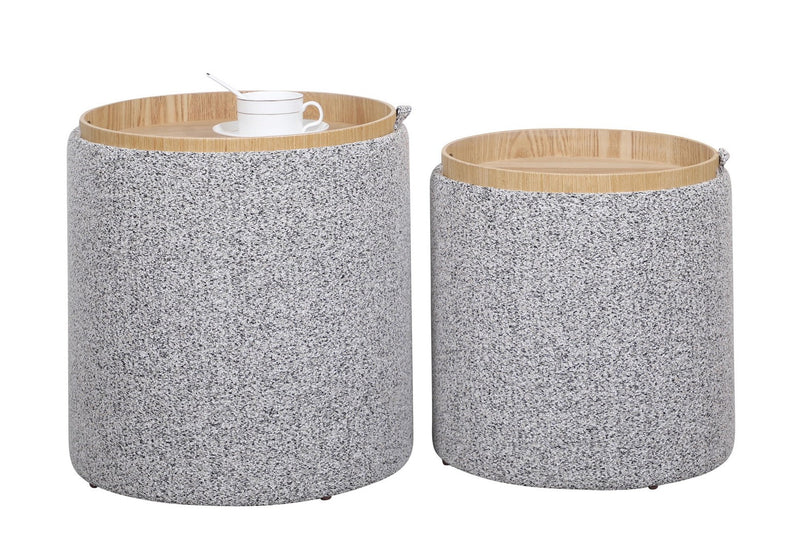 Set 2 Pouf con Contenitore  in Poliestere Sasha Grigio Chiaro