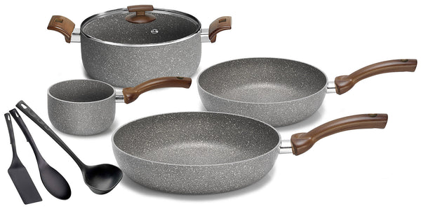 sconto Olympia Woody 8-teiliges Kochgeschirr-Set aus Antihaft-Aluminium