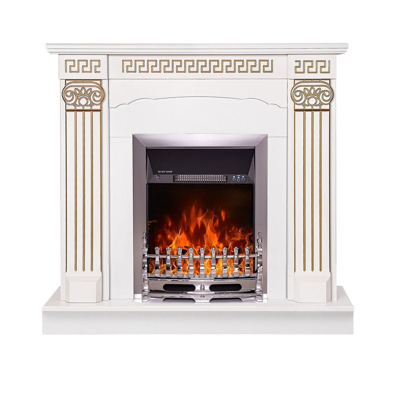 Camino Elettrico da Pavimento 102x110x30 cm Effetto Fiamma 2000W Calisto & Galileo Silver Bianco