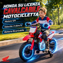 Moto Elettrica per Bambini 3+ Anni Licenza Honda CRF 450R 104x55x67 cm 12 V con Batteria al Litio e Sospensioni in ABS Rosso      