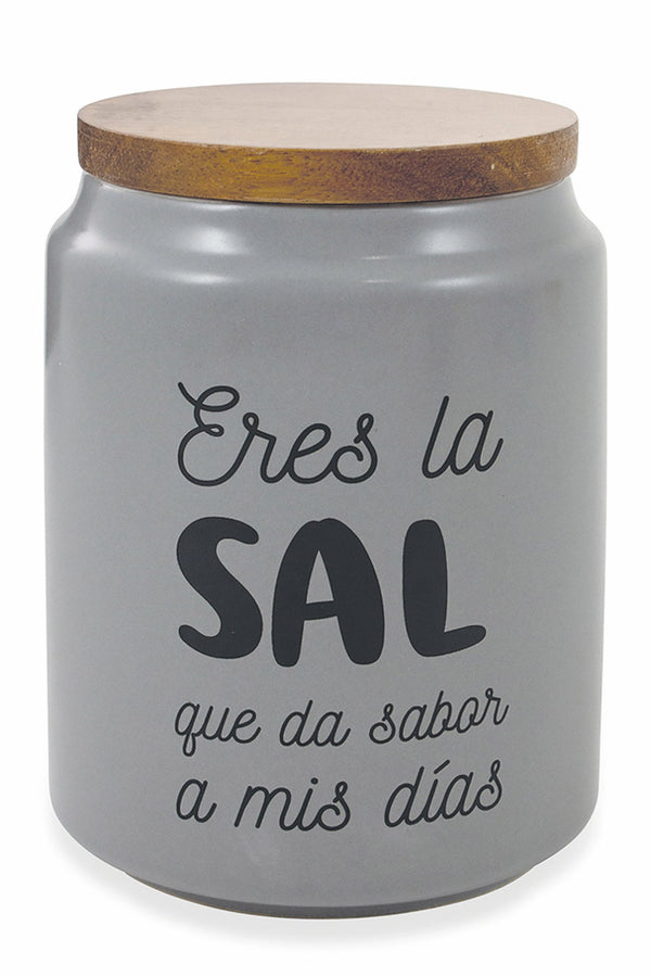 Salzglas mit Aufschrift Ø10,5x15 cm aus Steinzeug mit Bambusdeckel Villa d'Este Home Tivoli prezzo