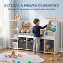 Scaffale Portagiochi per Bambini 3-8 Anni 137x40x80 cm con Libreria a 3 Livelli e Panca con Cuscino in MDF e Tessuto Bianco      