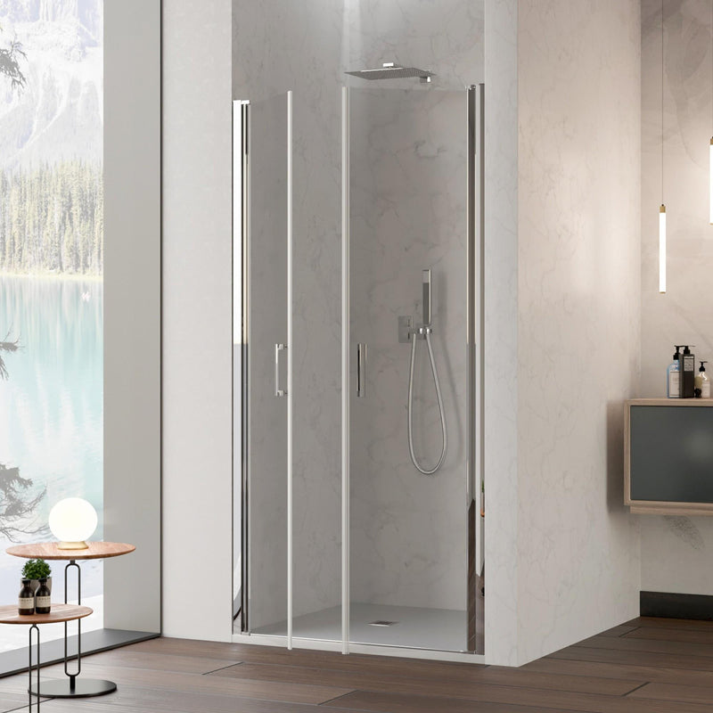 Porta Parete Doccia 2 Ante Saloon in Cristallo Trasparente 6mm H195 Bonussi Julia Varie Misure