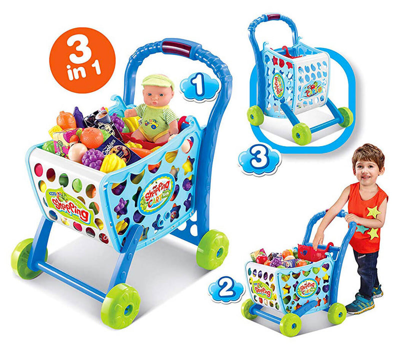 Carrello Giocattolo Spesa per Bambini 77x48x47 cm Miller Blu